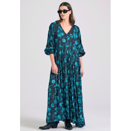 Funky Buddha Γυναικείο Φόρεμα Maxi Μαύρο, Πετρόλ