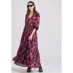 Funky Buddha Γυναικείο Φόρεμα Maxi Μαύρο, Φούξια