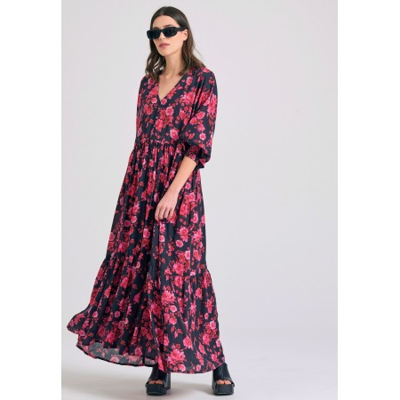 Funky Buddha Γυναικείο Φόρεμα Maxi Μαύρο, Φούξια