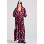 Funky Buddha Γυναικείο Φόρεμα Maxi Μαύρο, Φούξια