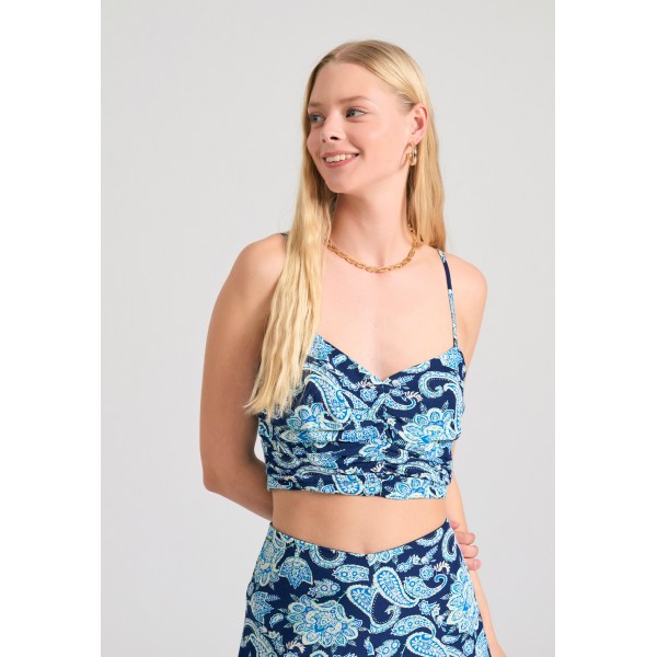 Funky Buddha Εμπριμέ Crop Top Αμάνικο Γυναικείο (FBL011-112-17-MIDNIGHT-BLUE)