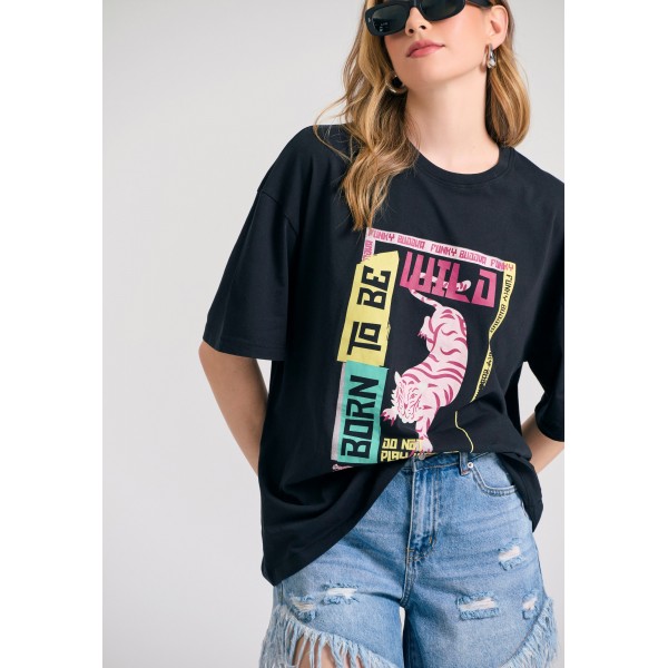 Funky Buddha Loose Fit T-Shirt Γυναικείο (FBL011-116-04-BLACK)