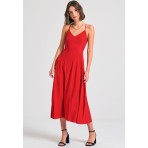 Funky Buddha Lyocell Blend Φόρεμα Midi Γυναικείο (FBL011-116-13-TRUE-RED)