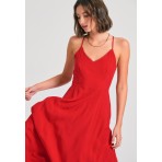 Funky Buddha Lyocell Blend Φόρεμα Midi Γυναικείο (FBL011-116-13-TRUE-RED)