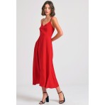 Funky Buddha Lyocell Blend Φόρεμα Midi Γυναικείο (FBL011-116-13-TRUE-RED)