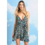 Funky Buddha Γυναικείο Mini Φόρεμα Φλοράλ Κρουαζέ με Βολάν