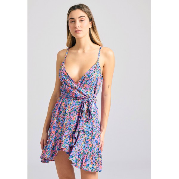 Funky Buddha Φλοράλ Κρουαζέ Φόρεμα Mini Γυναικείο (FBL011-117-13-BUBBLEGUM)