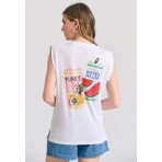 Funky Buddha Vintage Γυναικεία Αμάνικη Μπλούζα Λευκή