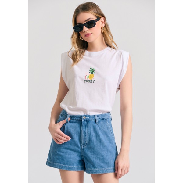 Funky Buddha Vintage Μπλούζα Αμάνικη Γυναικεία (FBL011-118-04-WHITE)