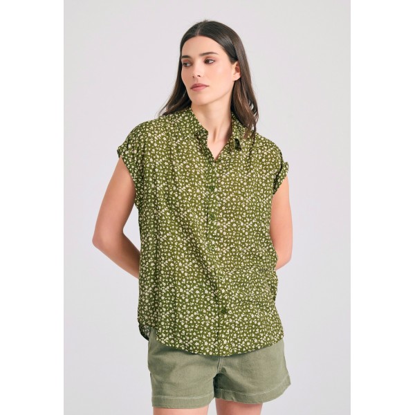 Funky Buddha Floral Πουκάμισο Κοντομάνικο Γυναικείο (FBL011-119-05-KHAKI)