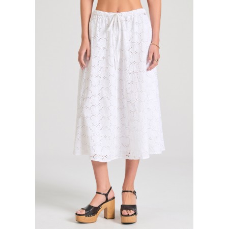 Funky Buddha Embroidery Γυναικεία Midi Φούστα σε Γραμμή Άλφα Λευκή