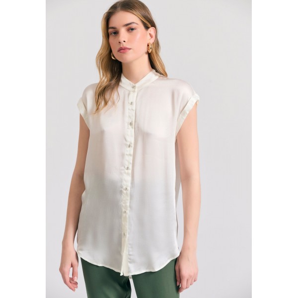 Funky Buddha Mao Πουκάμισο Αμάνικο Γυναικείο (FBL011-120-05-OFF-WHITE)