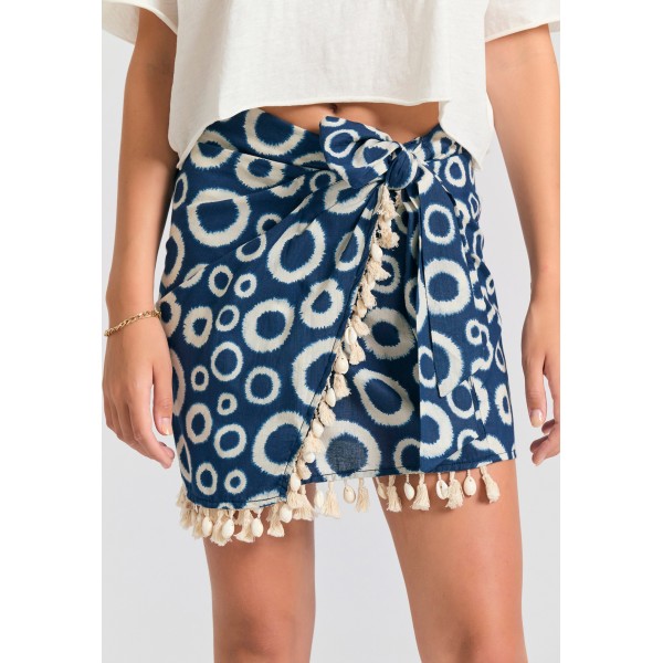 Funky Buddha Εμπριμέ Φούστα Mini Γυναικεία (FBL011-120-14-MIDNIGHT-BLUE)