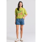 Funky Buddha Grament Dyed Crop Γυναικείο Κοντομάνικο T-Shirt Πράσινο