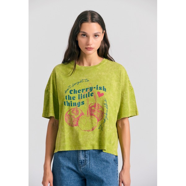 Funky Buddha Grament Dyed Crop T-Shirt Γυναικείο (FBL011-123-04-AVOCADO)