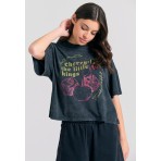 Funky Buddha Grament Dyed Crop Γυναικείο Κοντομάνικο T-Shirt Ανθρακί