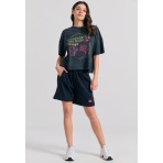 Funky Buddha Grament Dyed Crop Γυναικείο Κοντομάνικο T-Shirt Ανθρακί