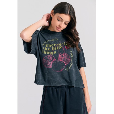 Funky Buddha Grament Dyed Crop T-Shirt Γυναικείο 