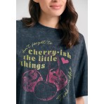 Funky Buddha Grament Dyed Crop Γυναικείο Κοντομάνικο T-Shirt Ανθρακί