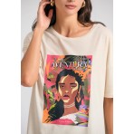Funky Buddha Tropical Γυναικείο Κοντομάνικο T-Shirt Εκρού