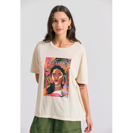 Funky Buddha Tropical Γυναικείο Κοντομάνικο T-Shirt Εκρού