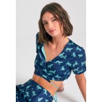 Funky Buddha Γυναικεία Κοντομάνικη Crop Top Μπλούζα Μπλε, Βεραμάν
