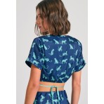Funky Buddha Γυναικεία Κοντομάνικη Crop Top Μπλούζα Μπλε, Βεραμάν