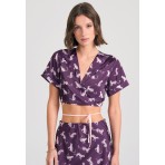 Funky Buddha Γυναικεία Κοντομάνικη Crop Top Μπλούζα Μωβ, Ροζ