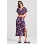 Funky Buddha Γυναικεία Κοντομάνικη Crop Top Μπλούζα Μωβ, Ροζ