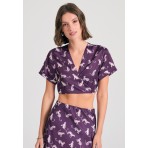 Funky Buddha Γυναικεία Κοντομάνικη Crop Top Μπλούζα Μωβ, Ροζ