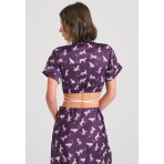 Funky Buddha Γυναικεία Κοντομάνικη Crop Top Μπλούζα Μωβ, Ροζ