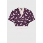 Funky Buddha Γυναικεία Κοντομάνικη Crop Top Μπλούζα Μωβ, Ροζ