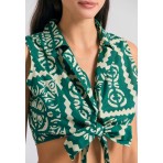 Funky Buddha Ethnic Look Γυναικείο Αμάνικο Crop Top Πράσινο, Εκρού