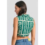 Funky Buddha Ethnic Look Γυναικείο Αμάνικο Crop Top Πράσινο, Εκρού
