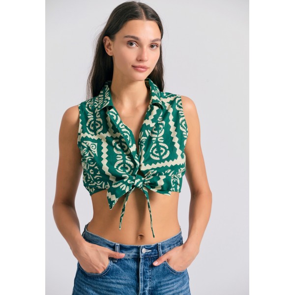 Funky Buddha Ethnic Look Crop Top Αμάνικο Γυναικείο (FBL011-126-17-MULTI)
