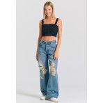 Funky Buddha Embroidery Γυναικείo Αμάνικο Crop Top Μαύρο
