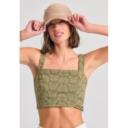 Funky Buddha Embroidery Γυναικείo Αμάνικο Crop Top Χακί