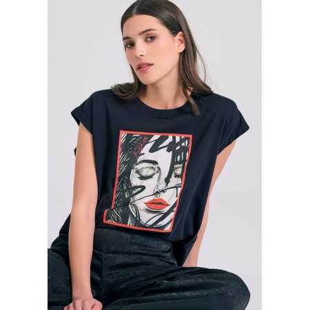 Funky Buddha Face Photographic Μπλούζα Αμάνικη Γυναικεία 