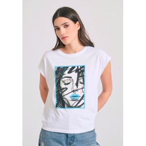 Funky Buddha Face Photographic Μπλούζα Αμάνικη Γυναικεία (FBL011-129-04-WHITE)