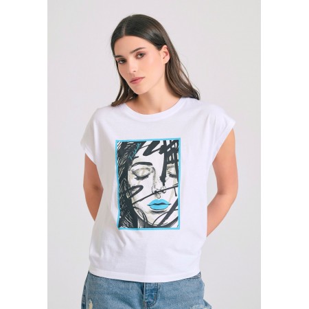 Funky Buddha Face Photographic Μπλούζα Αμάνικη Γυναικεία 