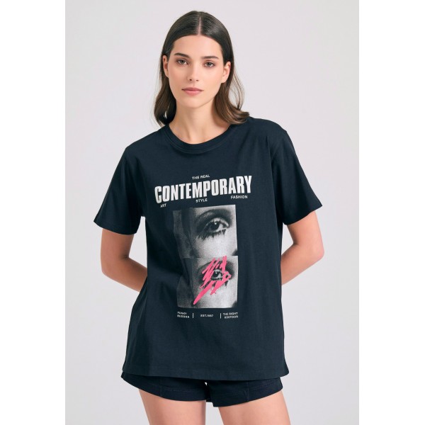 Funky Buddha Illusion Photographic T-Shirt Γυναικείο (FBL011-130-04-BLACK)