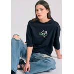 Funky Buddha Abstract Text Artwork Γυναικείο Κοντομάνικο T-Shirt Μαύρο