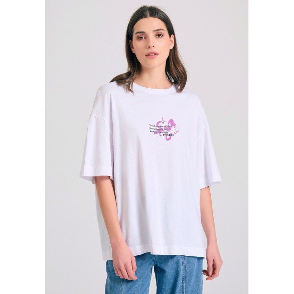 Funky Buddha Abstract Text Artwork T-Shirt Γυναικείο (FBL011-135-04-WHITE)