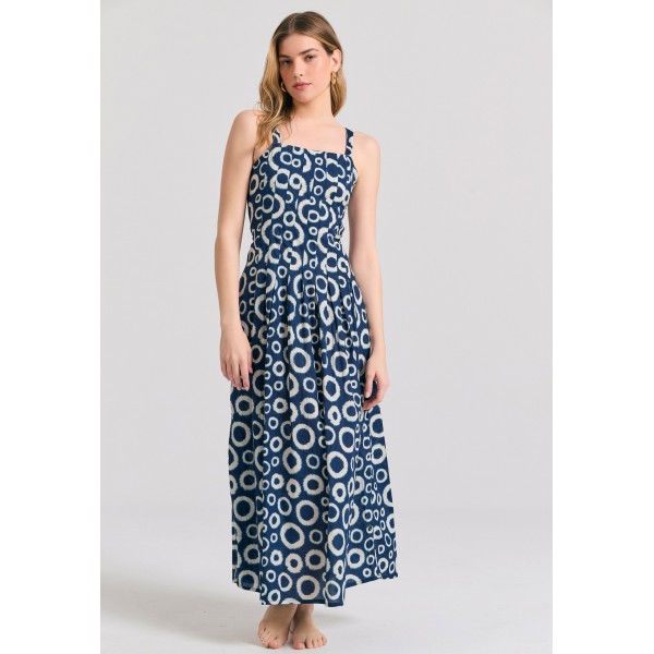 Funky Buddha Εμπριμέ Φόρεμα Midi Γυναικείο (FBL011-136-13-MIDNIGHT-BLUE)