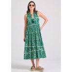 Funky Buddha Ethnic Look Γυναικείο Φόρεμα Maxi Πράσινο, Εκρού