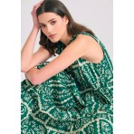 Funky Buddha Ethnic Look Γυναικείο Φόρεμα Maxi Πράσινο, Εκρού