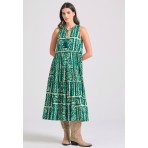 Funky Buddha Ethnic Look Γυναικείο Φόρεμα Maxi Πράσινο, Εκρού