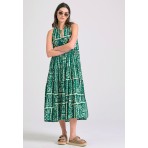 Funky Buddha Ethnic Look Γυναικείο Φόρεμα Maxi Πράσινο, Εκρού