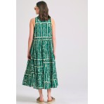 Funky Buddha Ethnic Look Γυναικείο Φόρεμα Maxi Πράσινο, Εκρού