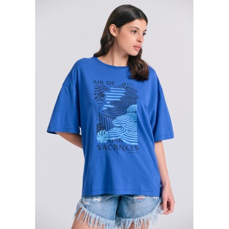 Funky Buddha Γυναικείο Κοντομάνικο T-Shirt Μπλε